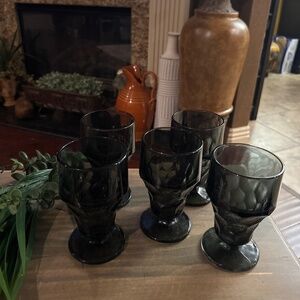 Vintage 5 Anchor Hocking Georgian smokey black gray goblet tumbler glass